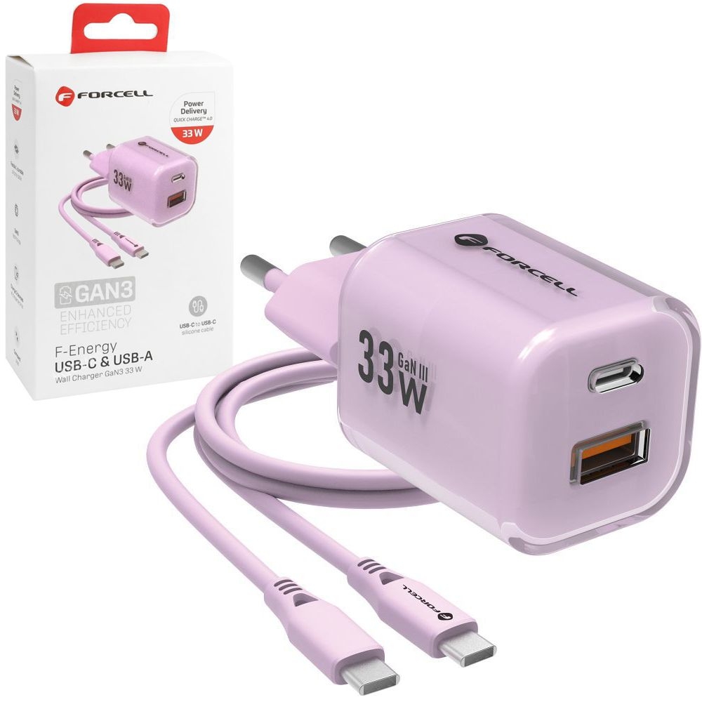 Forcell | Ładowarka Sieciowa USB-C USB+A + Kabel USB-C | GaN 33W