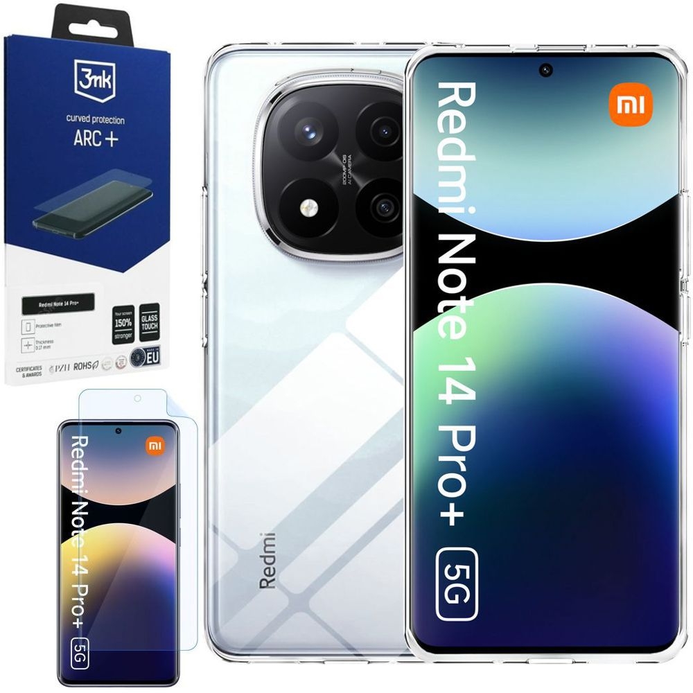 Etui 3mk Clear Case | Bezbarwne + FOLIA 3mk do Xiaomi Redmi Note 14 Pro+ Plus 5G