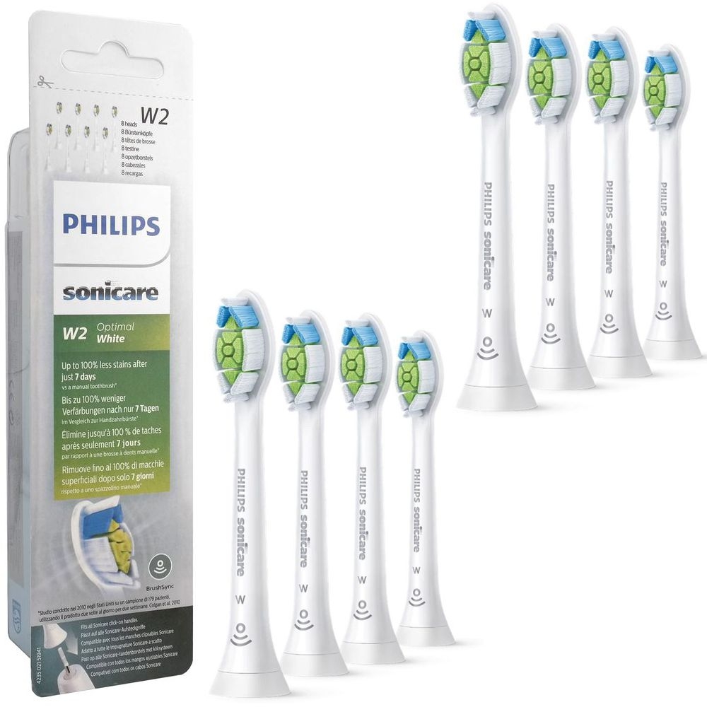 Philips | Sonicare W2 Optimal White | Końcówki do Szczoteczki Sonicznej | Białe | 8 sztuk