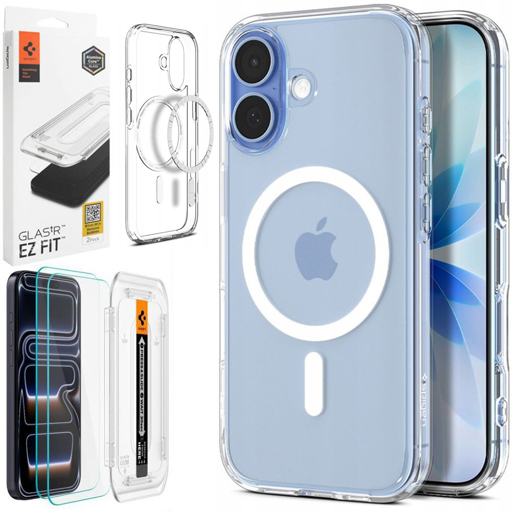 Etui SPIGEN Ultra Hybrid MagSafe | Clear White + 2x SZKŁO Spigen do Apple iPhone 17 |
