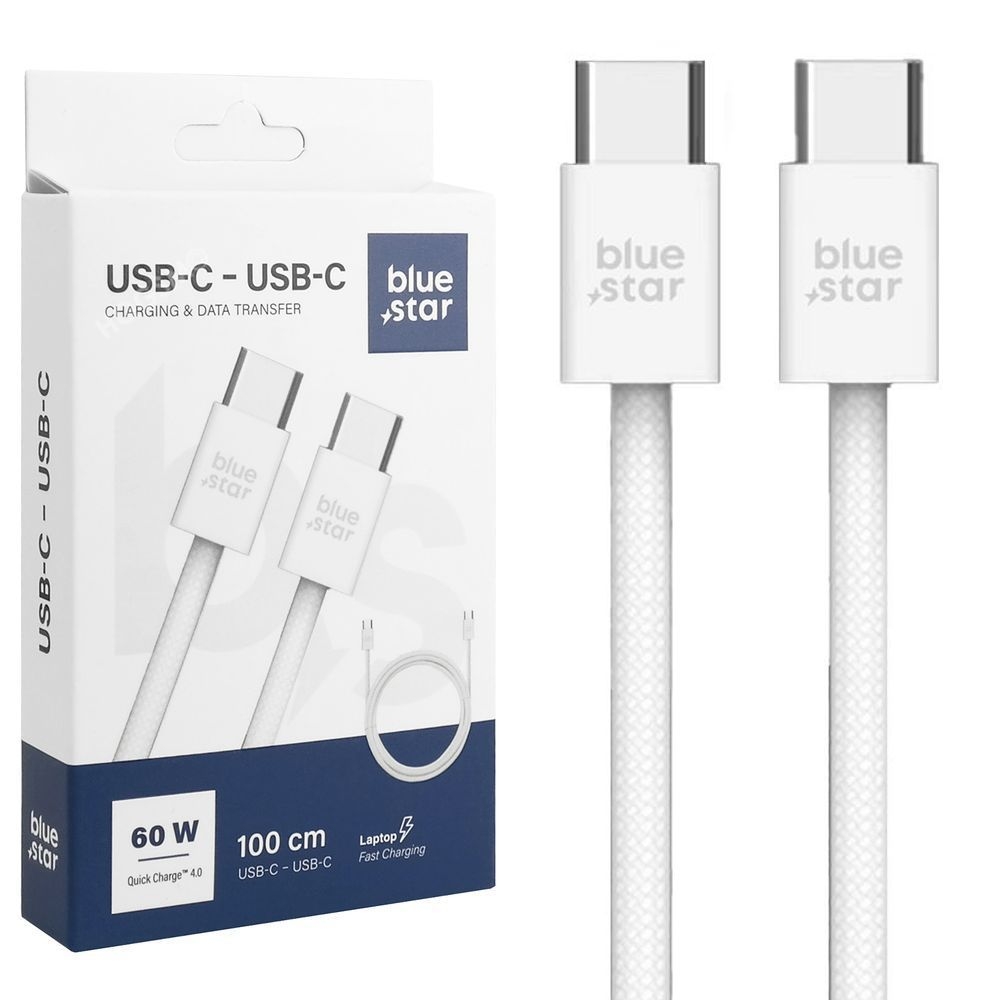 BS | Mocny Kabel USB-C 60W w Oplocie | Biały | 100cm