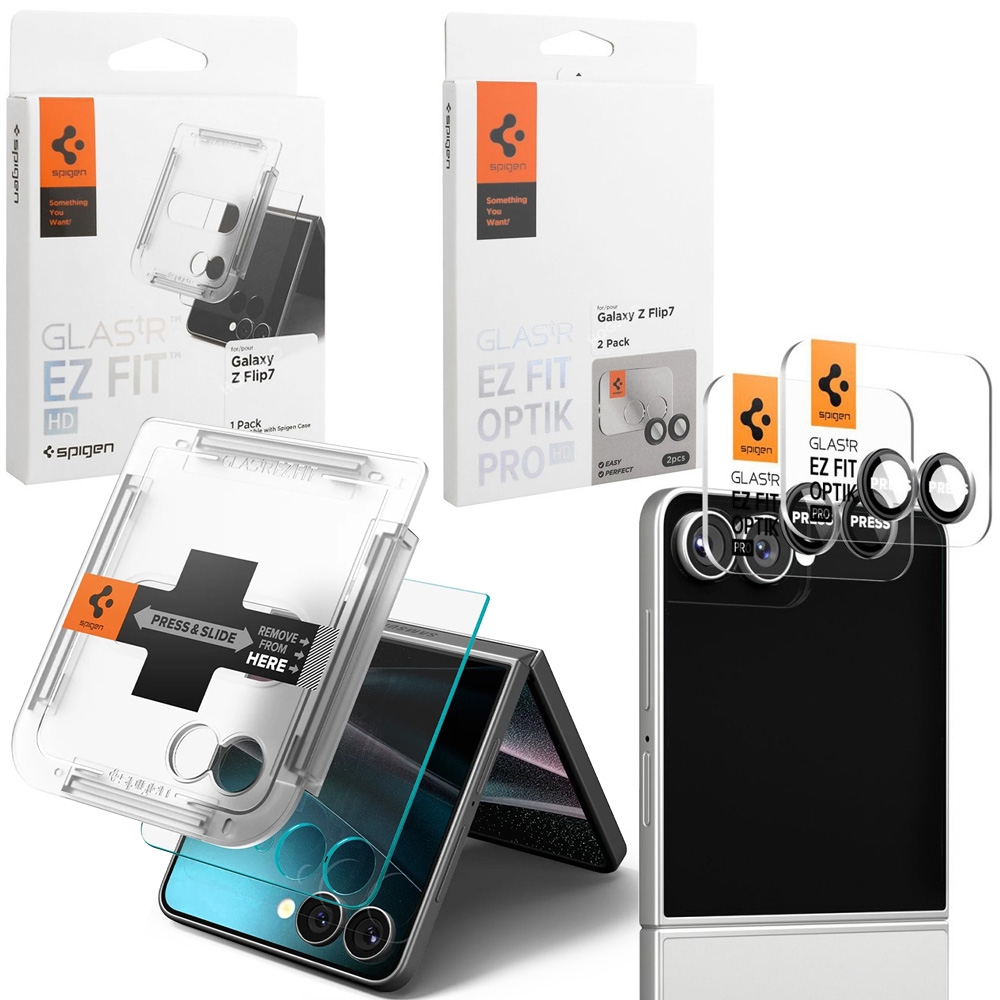 SPIGEN: Szkło GLAS.tR EZ FIT z Aplikatorem + 2x EZ Fit OPTIK Pro Szkła na Aparat | Black do Samsung Galaxy Z Flip7