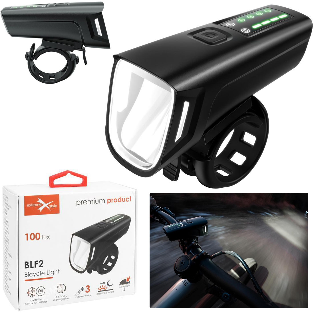 BLF1 | Lampka Rowerowa Przednia z Inteligentnym Trybem i Światłem Kierunkowym | IPX5 USB-C