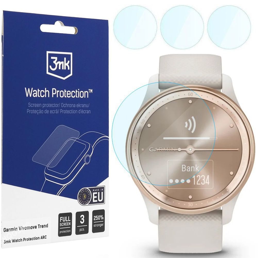 3x Szkło Hybrydowe 3mk Watch Protection do Garmin vivomove Trend