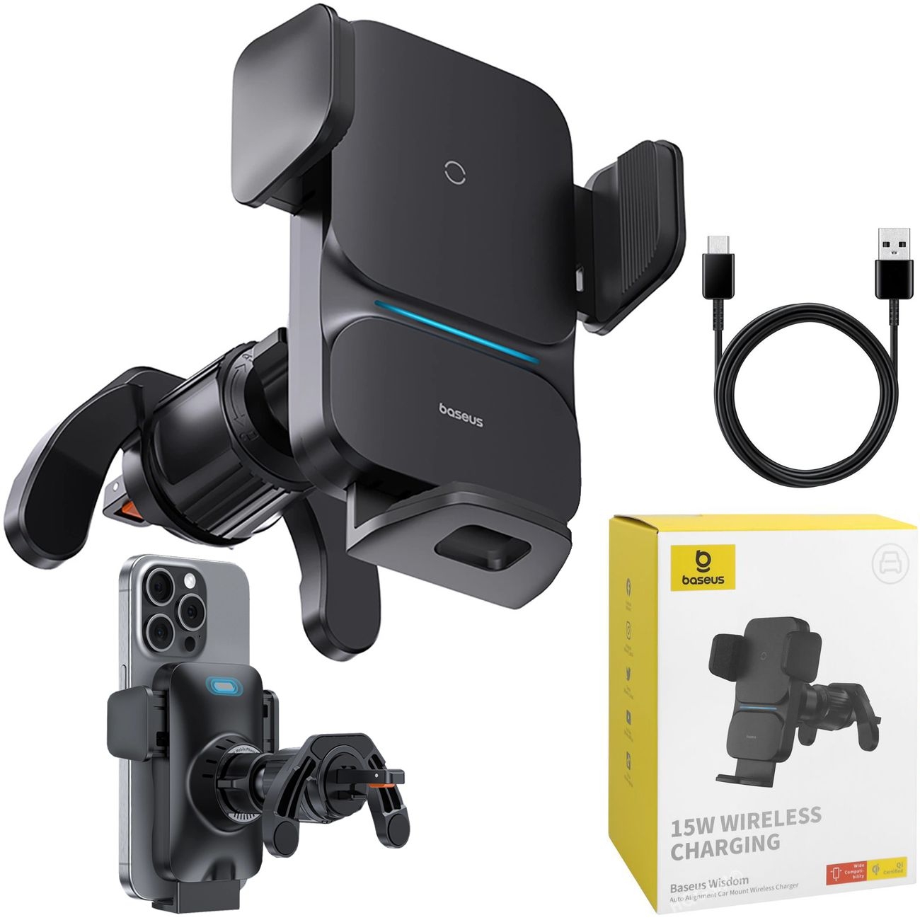 Baseus | Automatyczny Uchwyt z Ładowaniem Indukcyjnym do Kratki 15W + Kabel