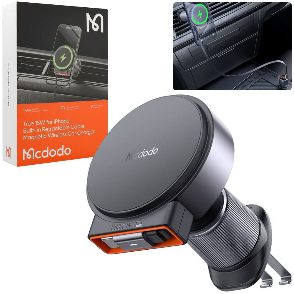 Mcdodo | Uchwyt Ładowarka z MagSafe 15W ze Zwijanym Kablem USB-C | do Kratki