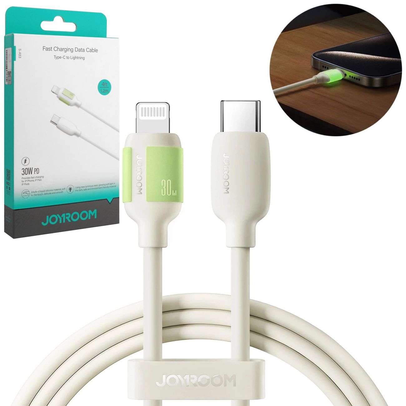 Joyroom | Szybki Kabel USB-C na Apple Lightning PD 30W z Fluorescencyjną Końcówką | 120cm