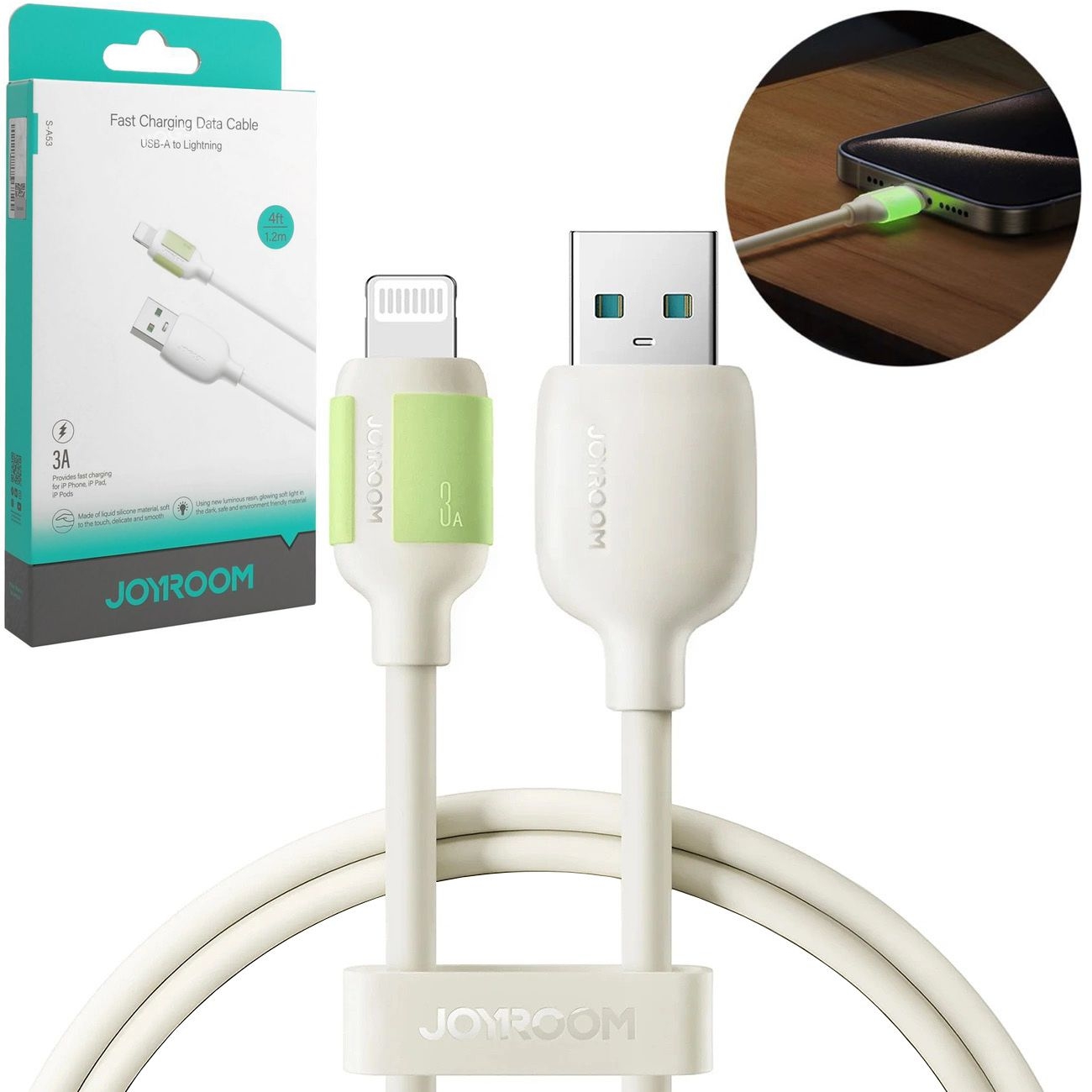 Joyroom | Szybki Kabel USB-A na Apple Lightning 3A z Fluorescencyjną Końcówką | 120cm