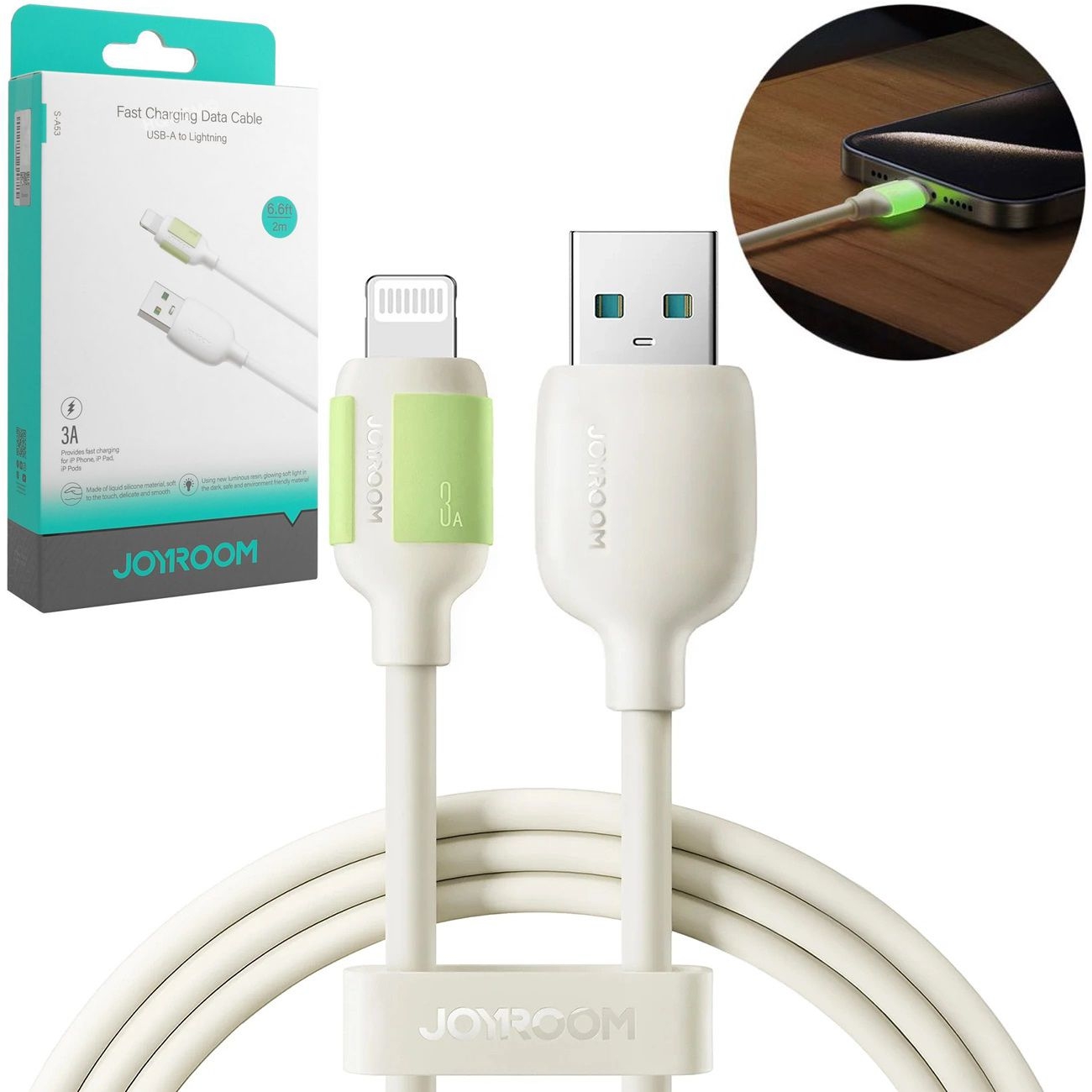 Joyroom | Szybki Kabel USB-A na Apple Lightning 3A z Fluorescencyjną Końcówką | 200cm