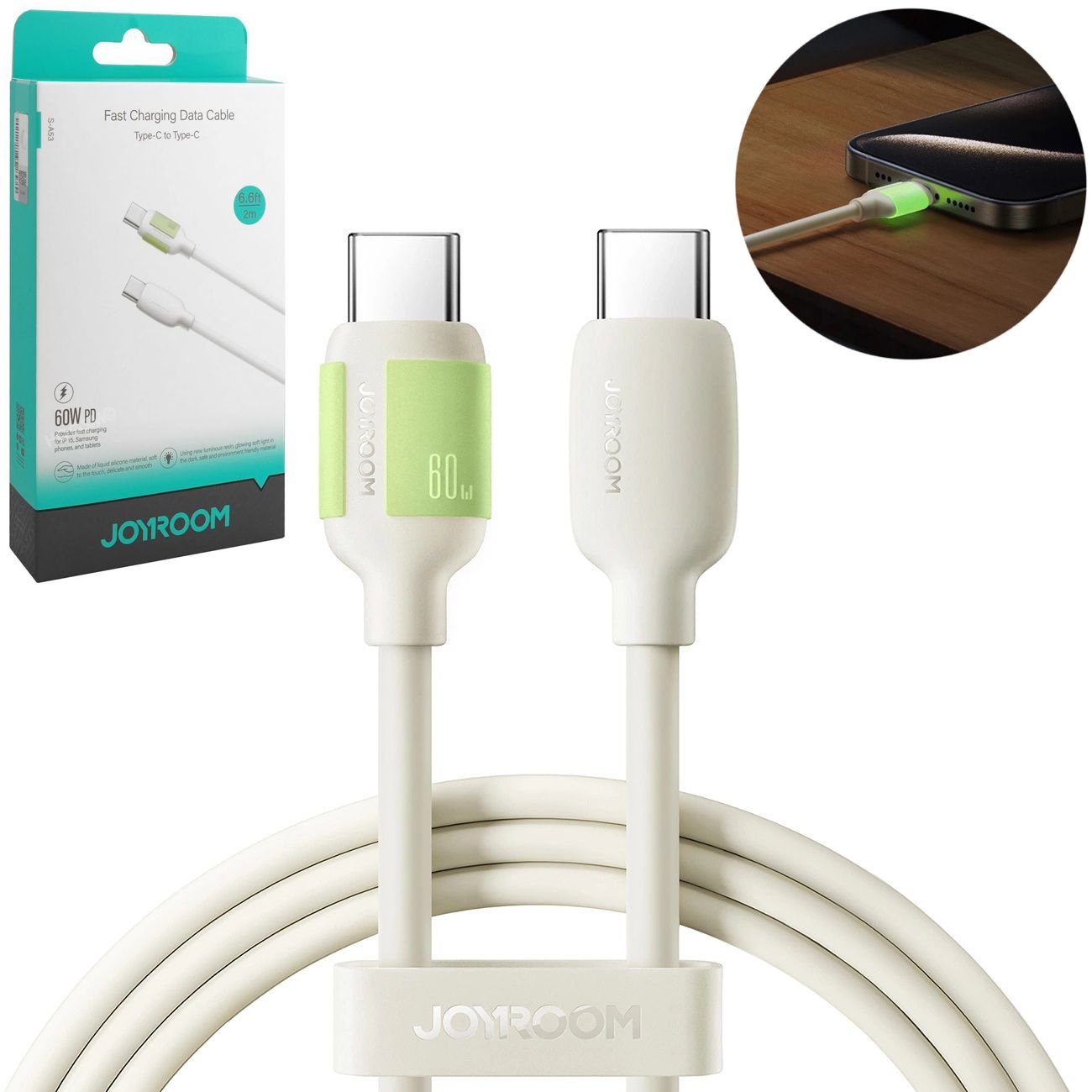 Joyroom | Szybki Kabel USB-C PD 60W z Fluorescencyjną Końcówką | 200cm