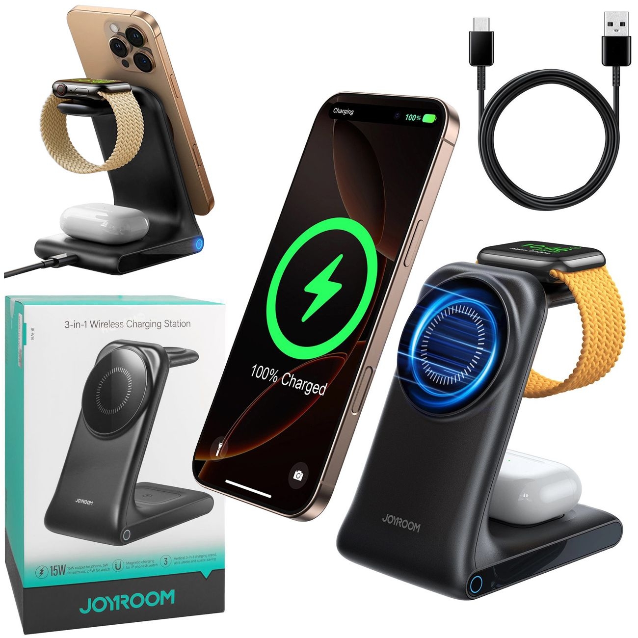 Joyroom | Bezprzewodowa Ładowarka z MagSafe 3w1 do Apple iPhone Watch AirPods