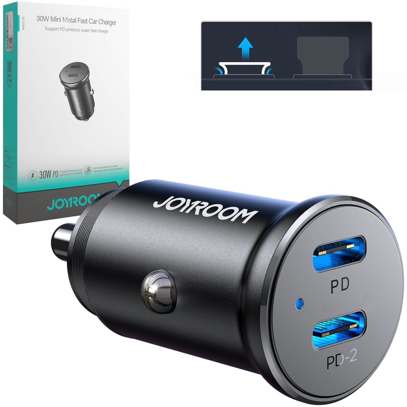 Joyroom | Mini Metalowa Ładowarka Samochodowa 2x USB-C 30W PD 3.0 | Czarna
