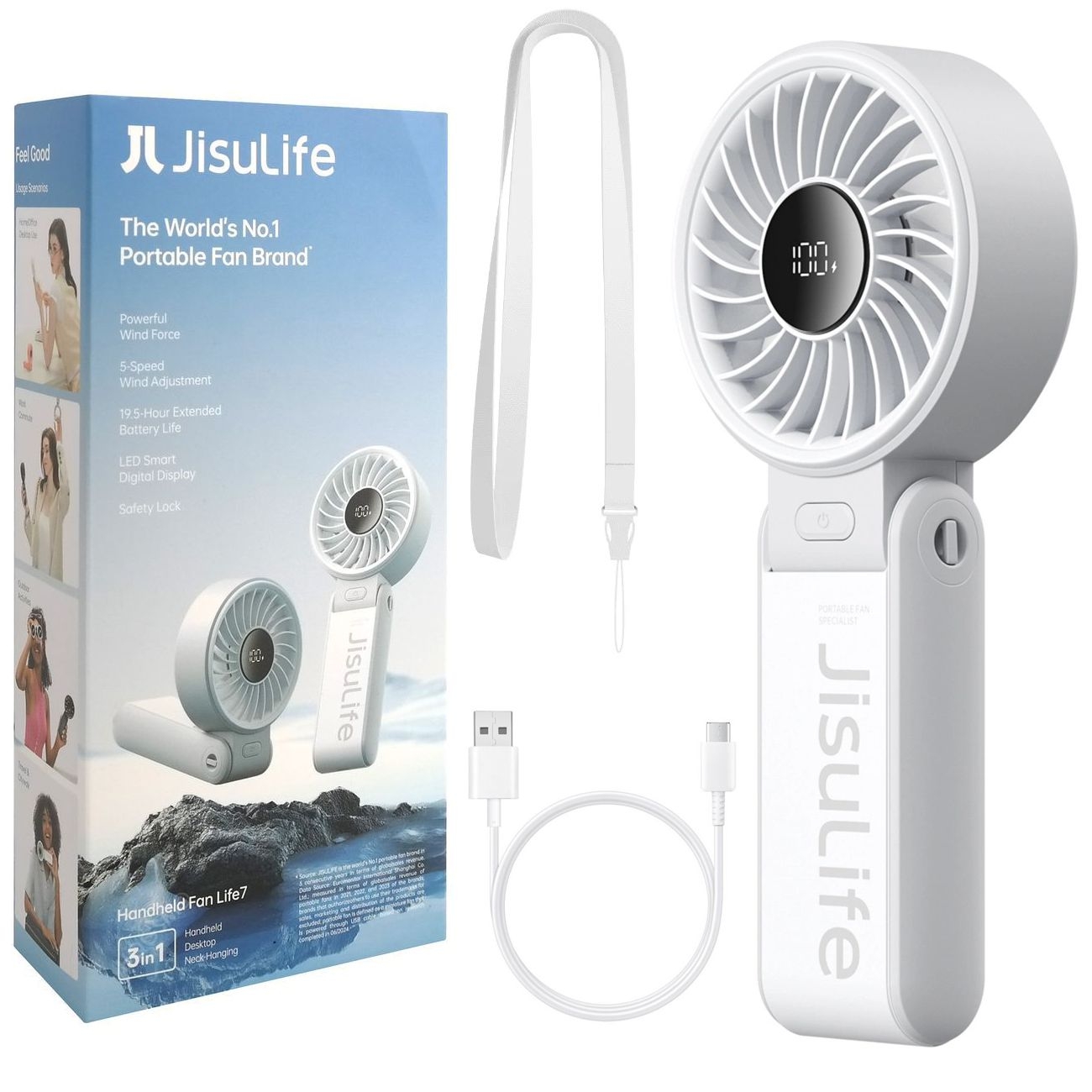 JisuLife Life7 | Składany Przenośny Wiatrak Wentylator z Blokadą | USB-C 5000mAh