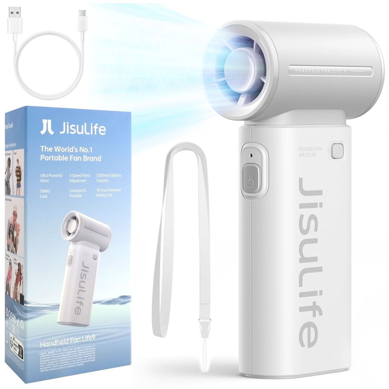 JisuLife Life9 | Przenośny Wiatrak Wentylator z Blokadą | do Torebki Plecaka | USB-C 5000mAh
