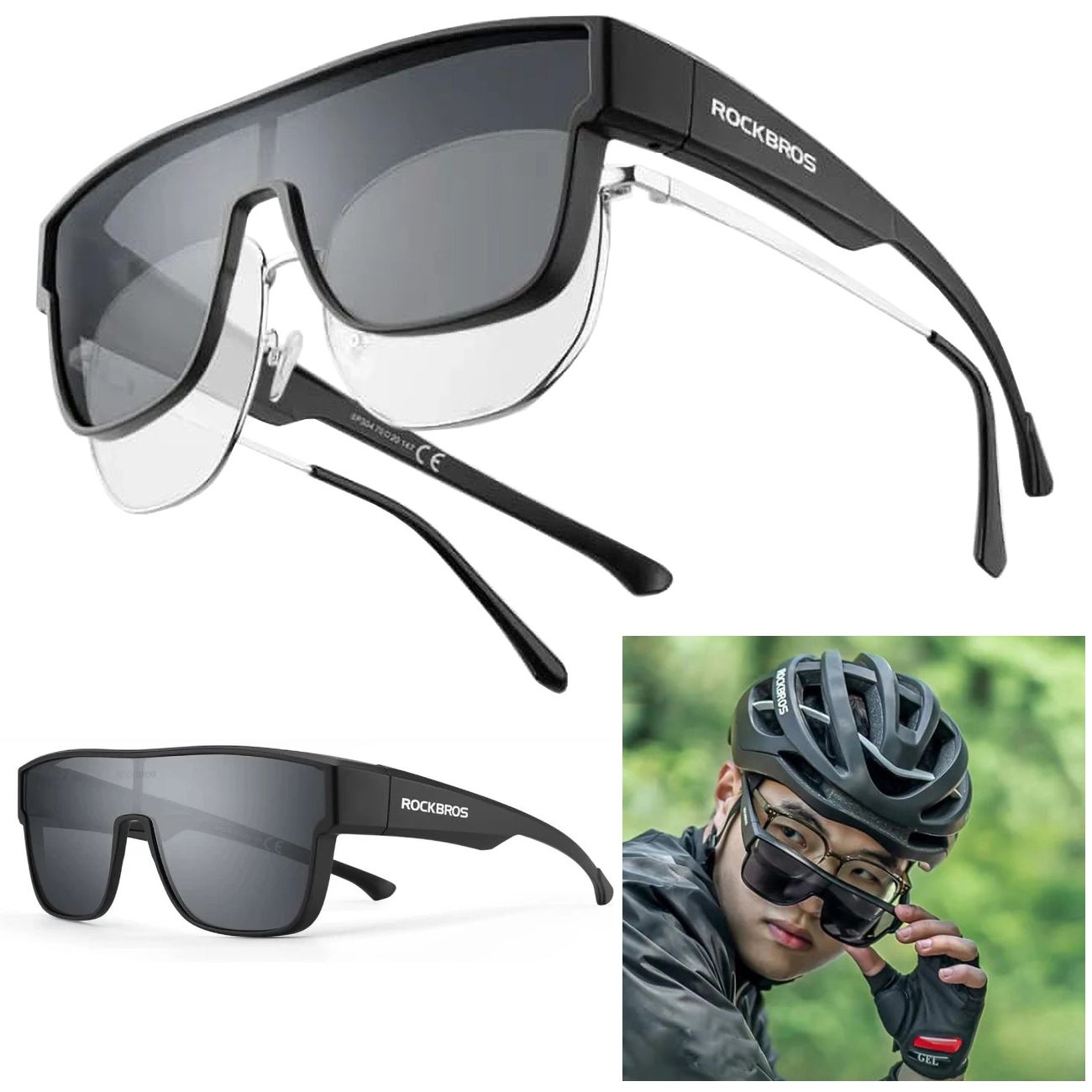 RockBros | Przeciwsłoneczne Okulary Polaryzujące Nakładane na Korekcyjne | Czarne