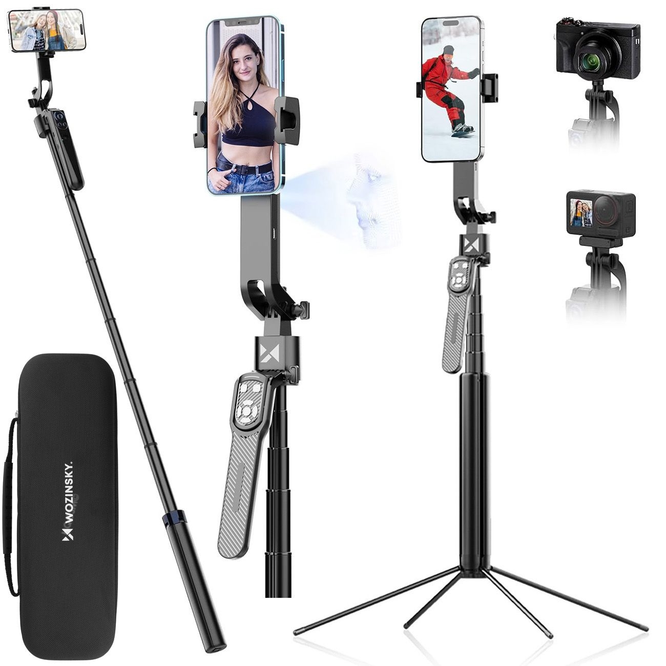 Statyw Selfie Stick AI z Automatycznym Śledzeniem Twarzy + Pilot Bluetooth | 170cm 1.7m