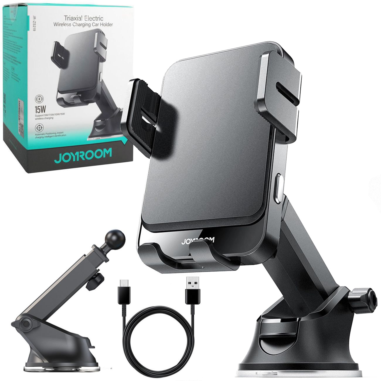 JoyRoom | Teleskopowy Automatyczny Uchwyt Indukcyjny 15W | Do Deski i Szyby
