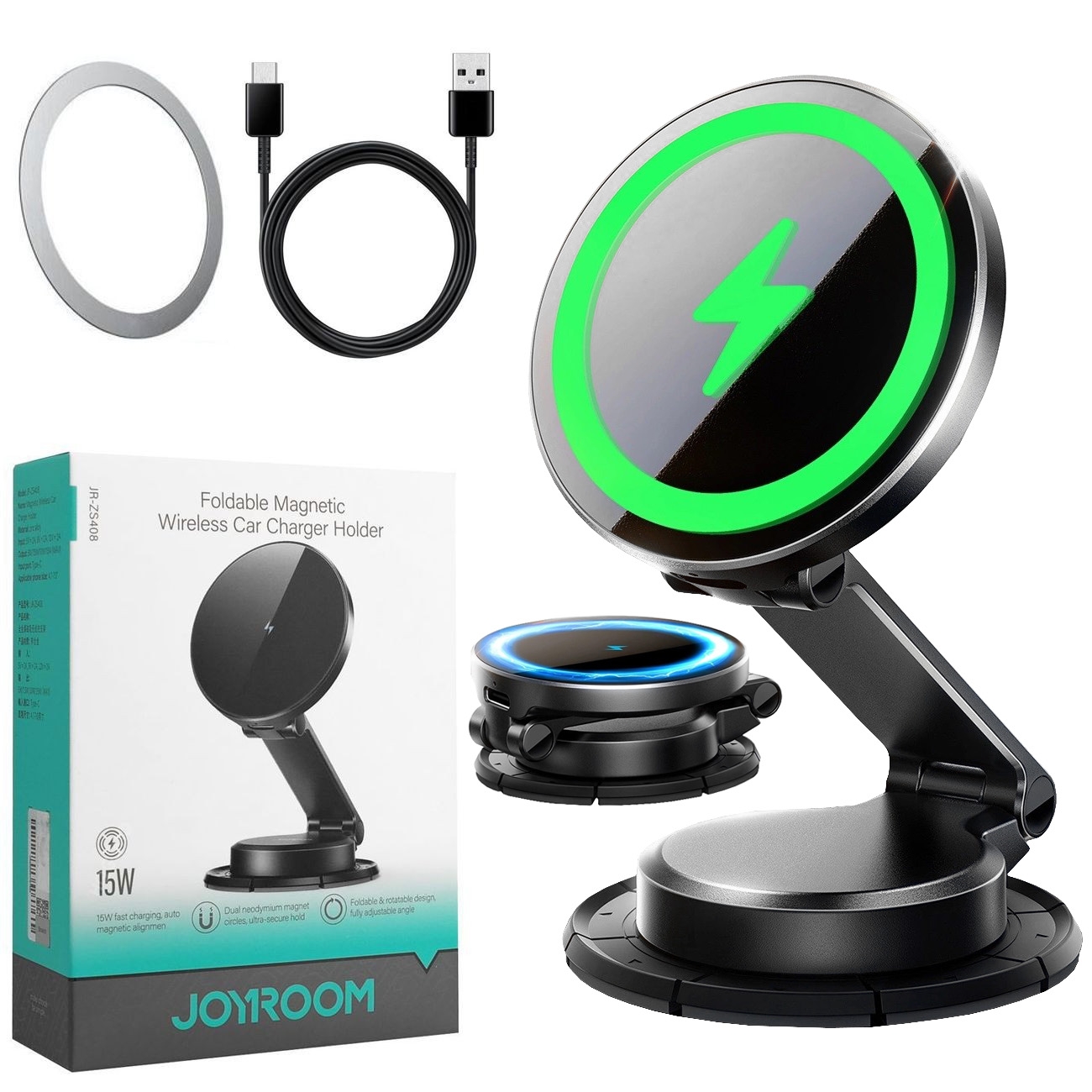 JoyRoom | Składany Uchwyt Samochodowy Indukcyjny z MagSafe Apple iPhone | 15W