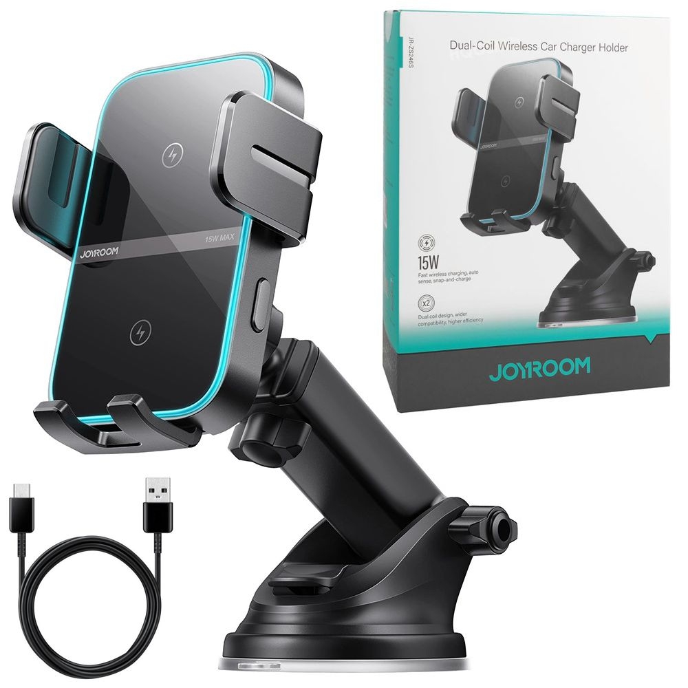 JoyRoom | Teleskopowy Uchwyt Indukcyjny 15W z Dwiema Cewkami | Do Deski i Szyby