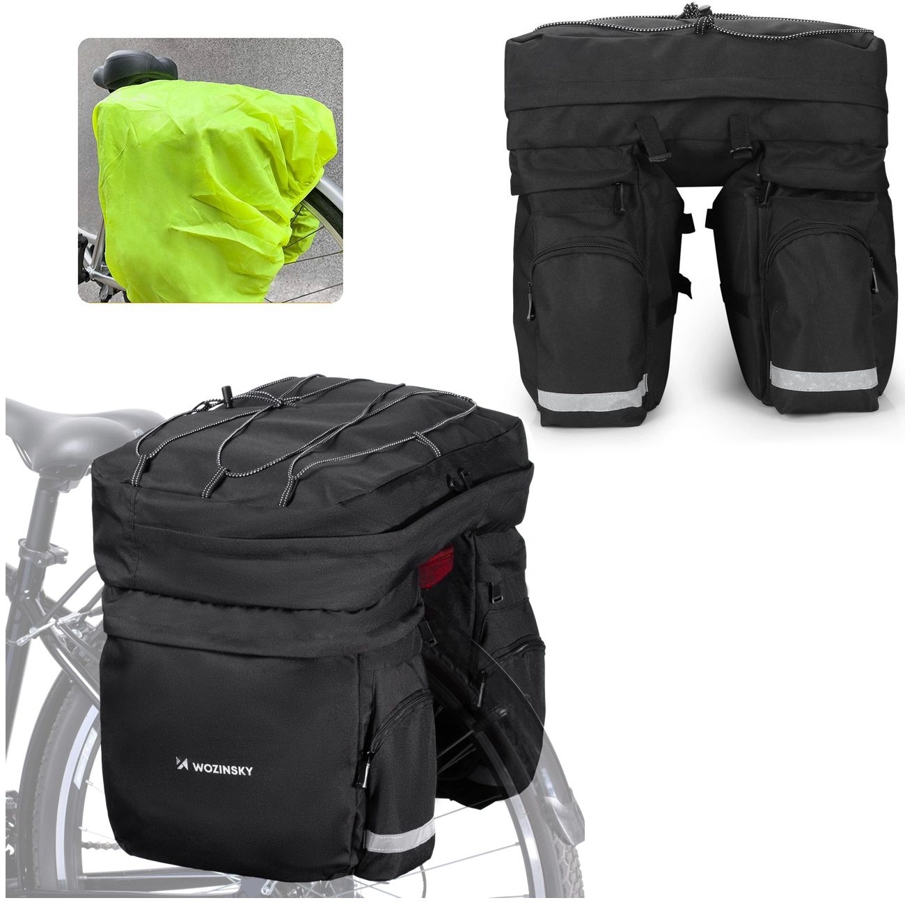 Duża Sakwa Rowerowa na Bagażnik | Torba na Rower + Pokrowiec Przeciwdeszczowy | 60l