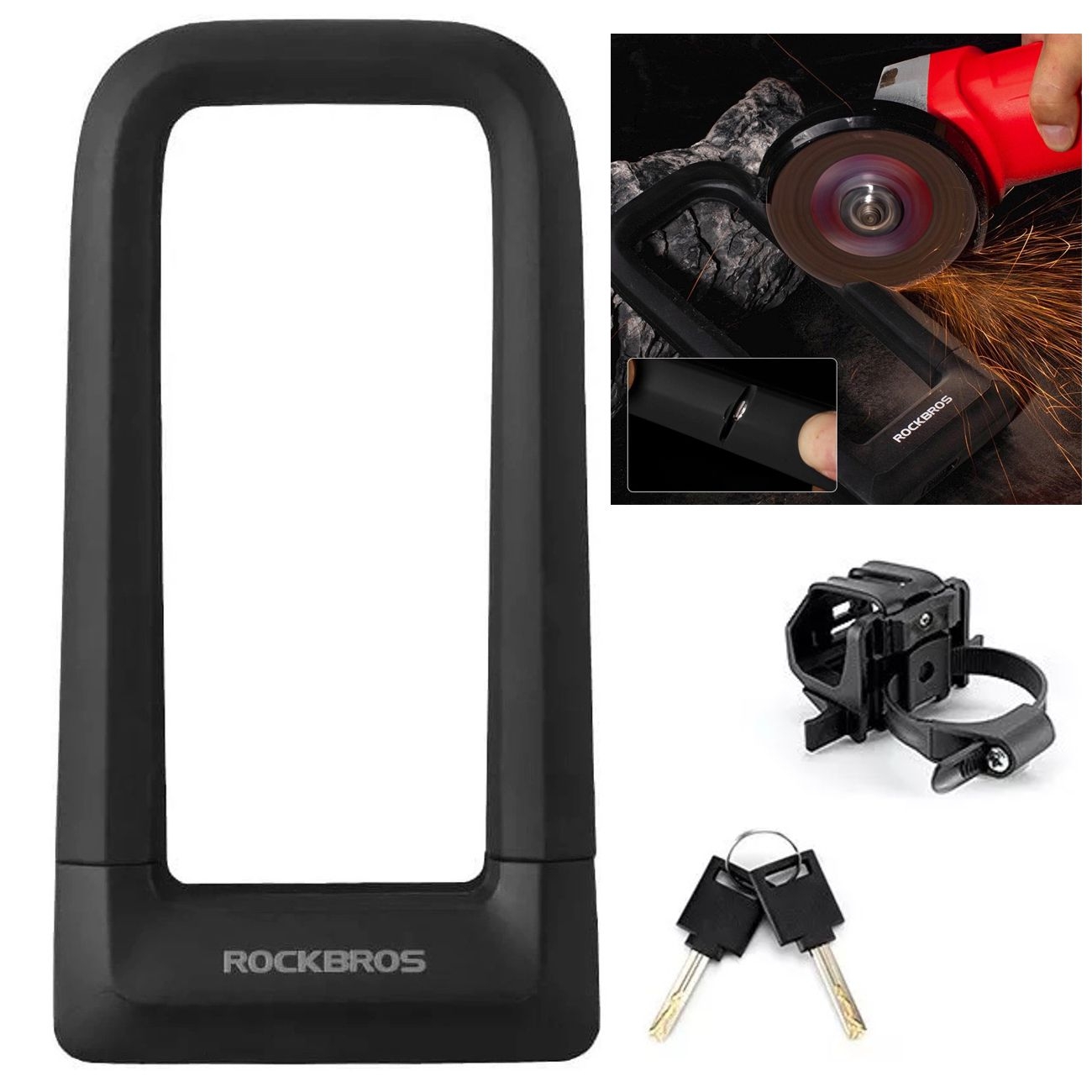 Rockbros | Zapięcie Rowerowe U-Lock Podwójne na Klucz | Powlekane