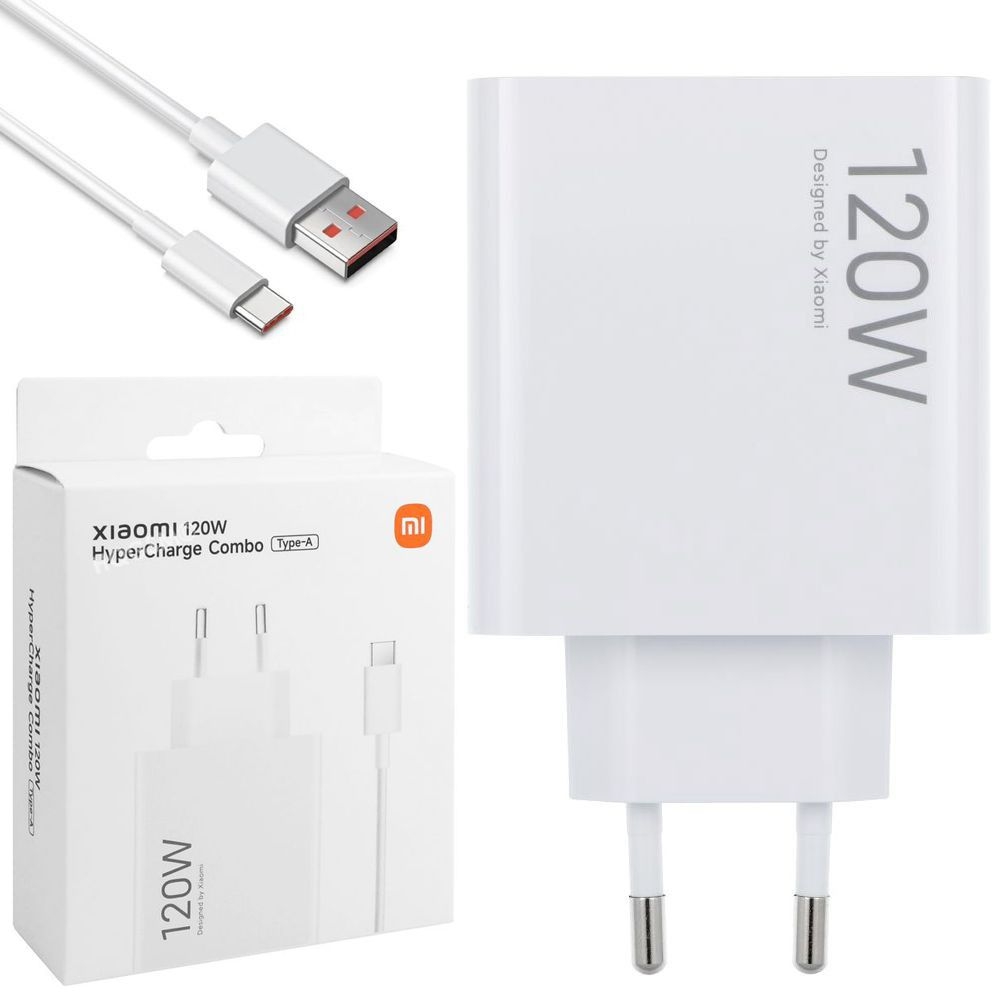 Xiaomi 120W HyperCharge Combo | Ładowarka Sieciowa USB + Kabel USB-C | Biała | BOX