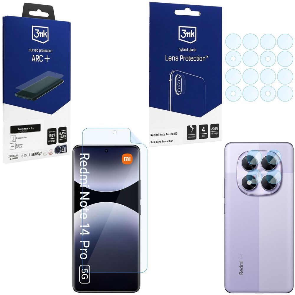 FOLIA 3mk Curved Protection ARC+ + 4x APARAT Lens Protection do Xiaomi Redmi Note 14 Pro 5G