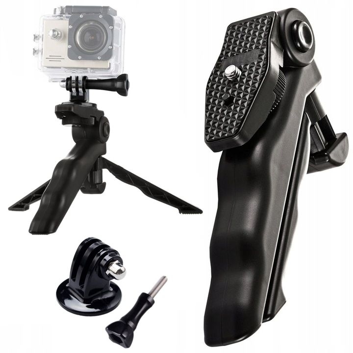 2w1 Uchwyt Mini Statyw Tripod do Kamer Sportowych | Gwint 1/4&#8243; + Adapter GoPro