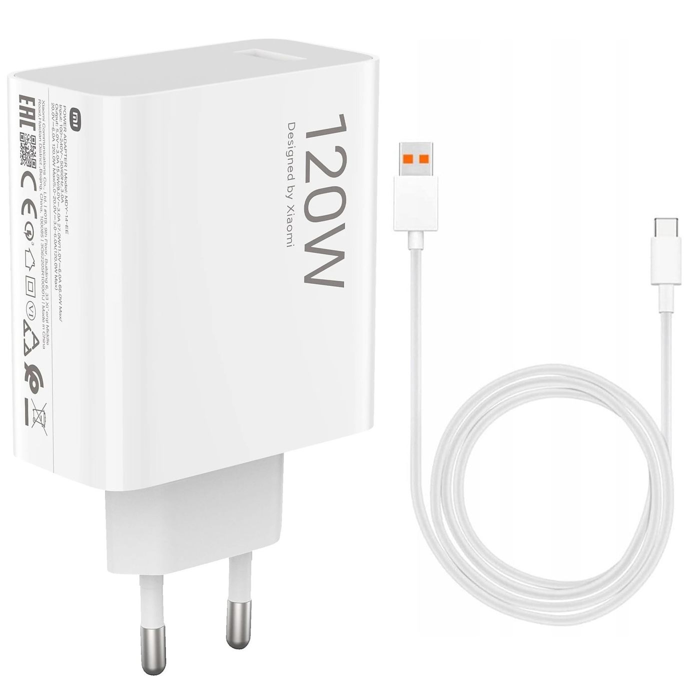Xiaomi 120W HyperCharge Combo | Ładowarka Sieciowa USB-A | Biała + Kabel USB-C | BULK