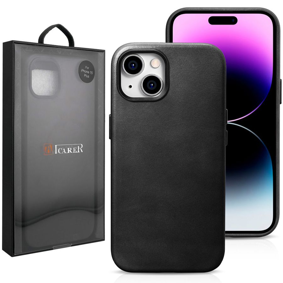 Skórzane Etui iCarer MagSafe Case | Black do Apple iPhone 15 Plus