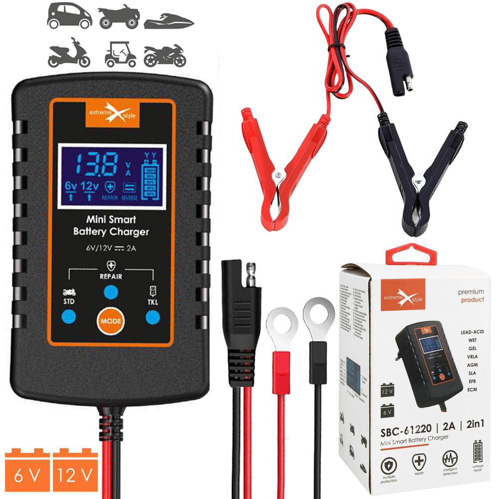 ExtremeStyle | Mini Inteligentny Prostownik do Akumulatorów 6V 12V | VRLA, AGM, ECM, SLA, EFB, WET, GEL, LEAD-ACID