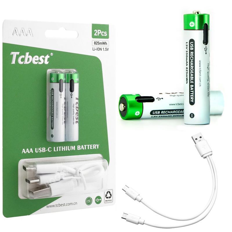 2x Baterie Akumulatorki AAA | 825mWh Li-ION 1.5V z portem USB-C + Kabel
