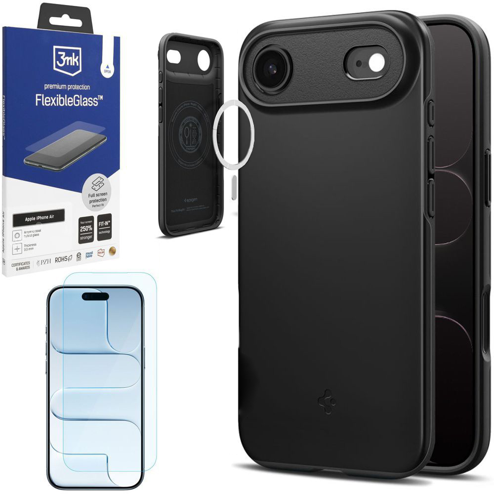 Etui SPIGEN Thin Fit MagSafe | Black + SZKŁO 3mk do Apple iPhone Air