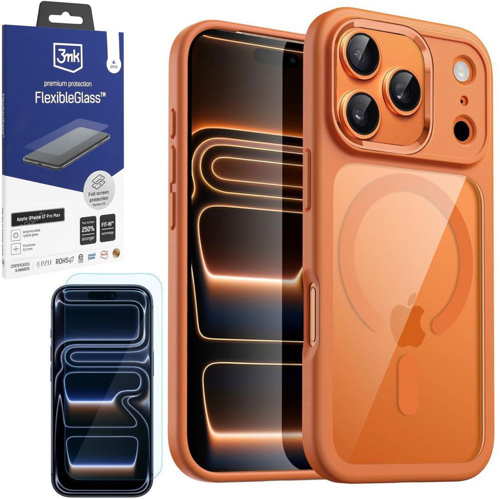 Etui Hybrydowe Clear Case z MagSafe | Cosmic Orange + SZKŁO 3mk do Apple iPhone 17 Pro Max