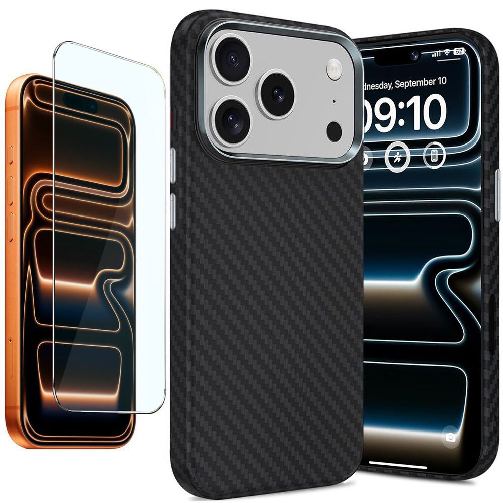 Etui Carbon MagSafe | Silver Black + SZKŁO do Apple iPhone 17 Pro Max