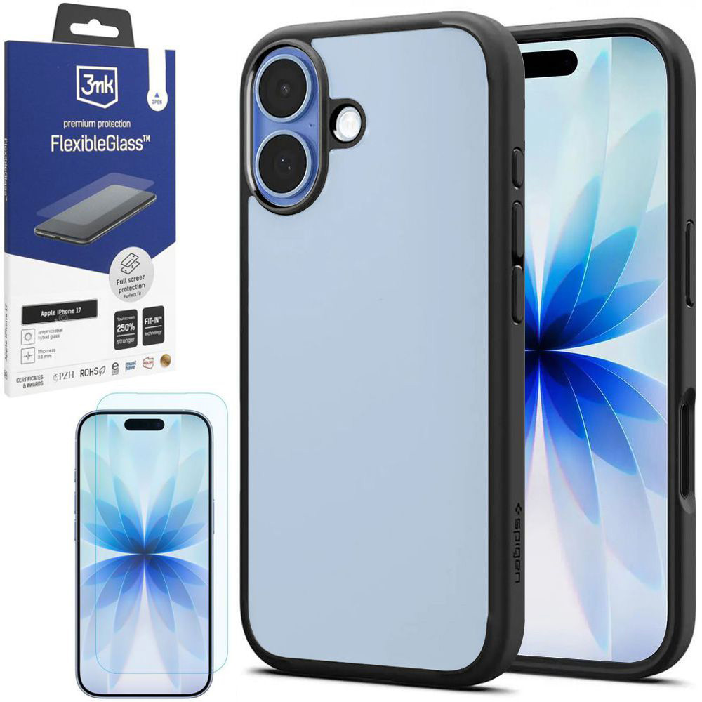 Etui SPIGEN Ultra Hybrid | Matte Black + SZKŁO 3mk do Apple iPhone 17 |