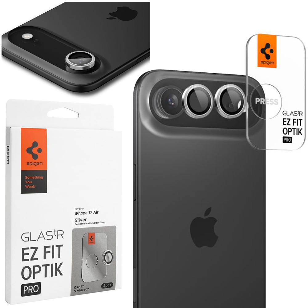 2x SPIGEN EZ Fit OPTIK Pro | Osobne Szkło Hartowane na Aparat | Silver do Apple iPhone Air