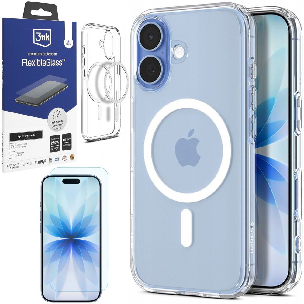 Etui SPIGEN Ultra Hybrid MagSafe | Clear White + SZKŁO 3mk do Apple iPhone 17 |