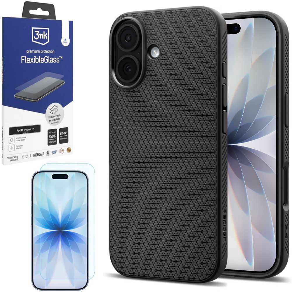 Etui SPIGEN Liquid Air | Black + SZKŁO 3mk do Apple iPhone 17 |