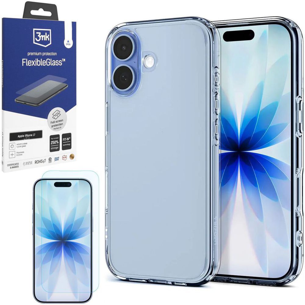 Etui SPIGEN Ultra Hybrid | Crystal Clear + SZKŁO 3mk do Apple iPhone 17 |