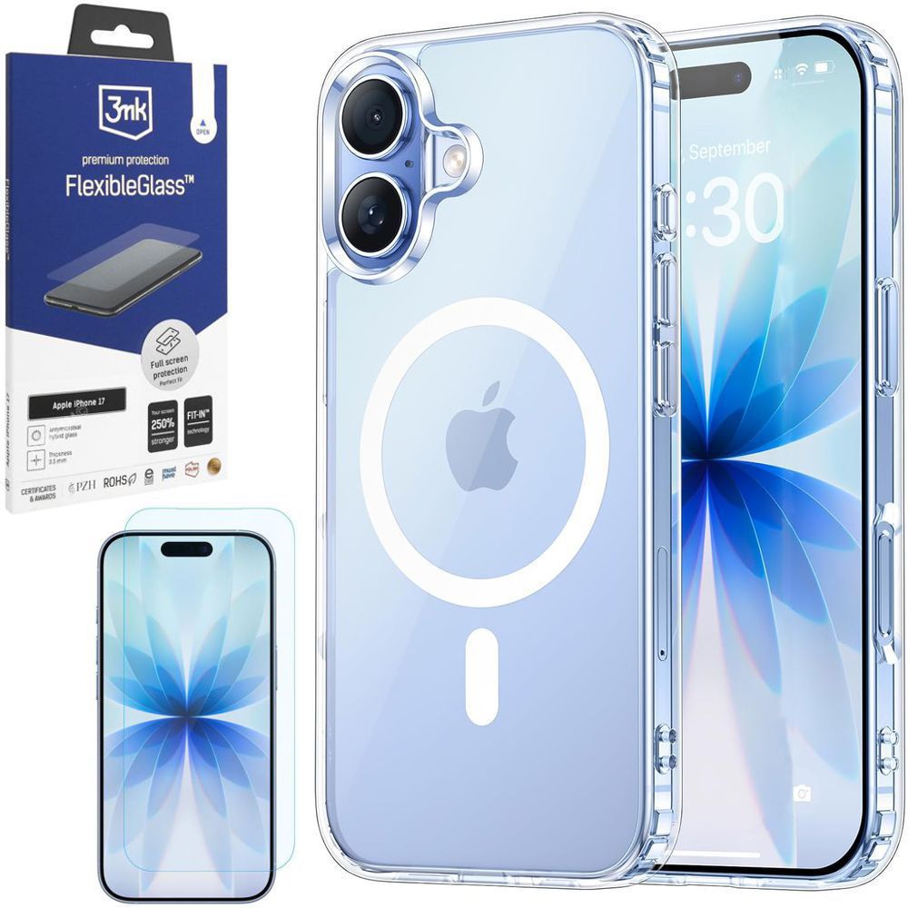 Etui JCPAL DualPro MagSafe Case | Crystal Clear + SZKŁO 3mk do Apple iPhone 17 |