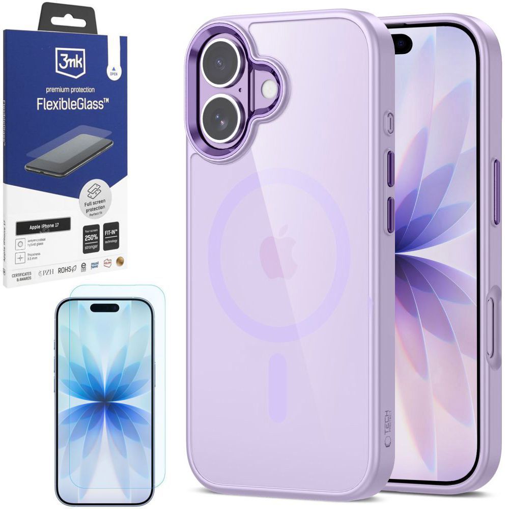 Etui Hybrydowe Clear Case z MagSafe | Lavender + SZKŁO 3mk do Apple iPhone 17 |