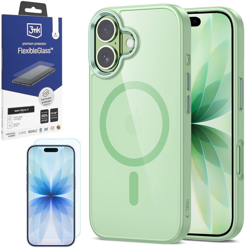Etui Hybrydowe Clear Case z MagSafe | Sage Green + SZKŁO 3mk do Apple iPhone 17 |