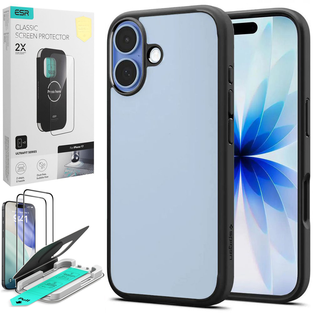 Etui SPIGEN Ultra Hybrid | Matte Black + 2x SZKŁO ESR do Apple iPhone 17 |