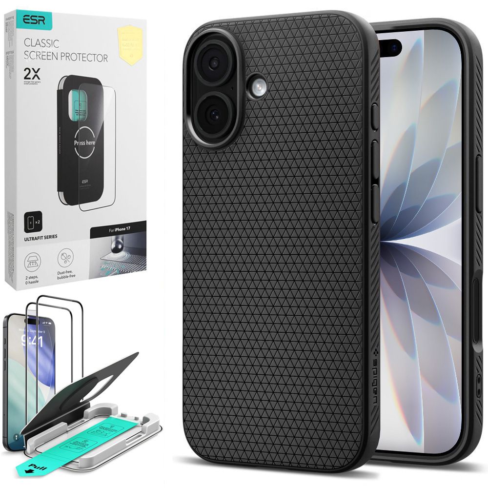 Etui SPIGEN Liquid Air | Black + 2x SZKŁO ESR do Apple iPhone 17 |