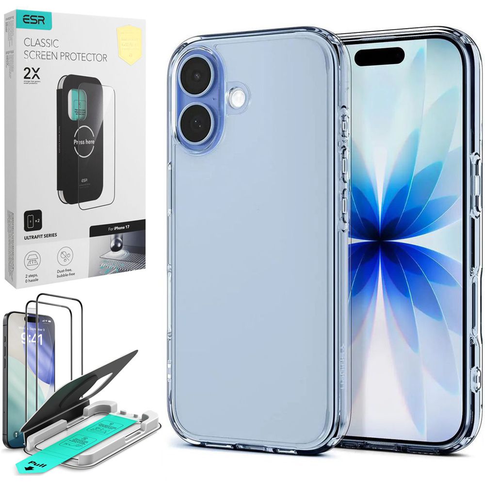 Etui SPIGEN Ultra Hybrid | Crystal Clear + 2x SZKŁO ESR do Apple iPhone 17 |