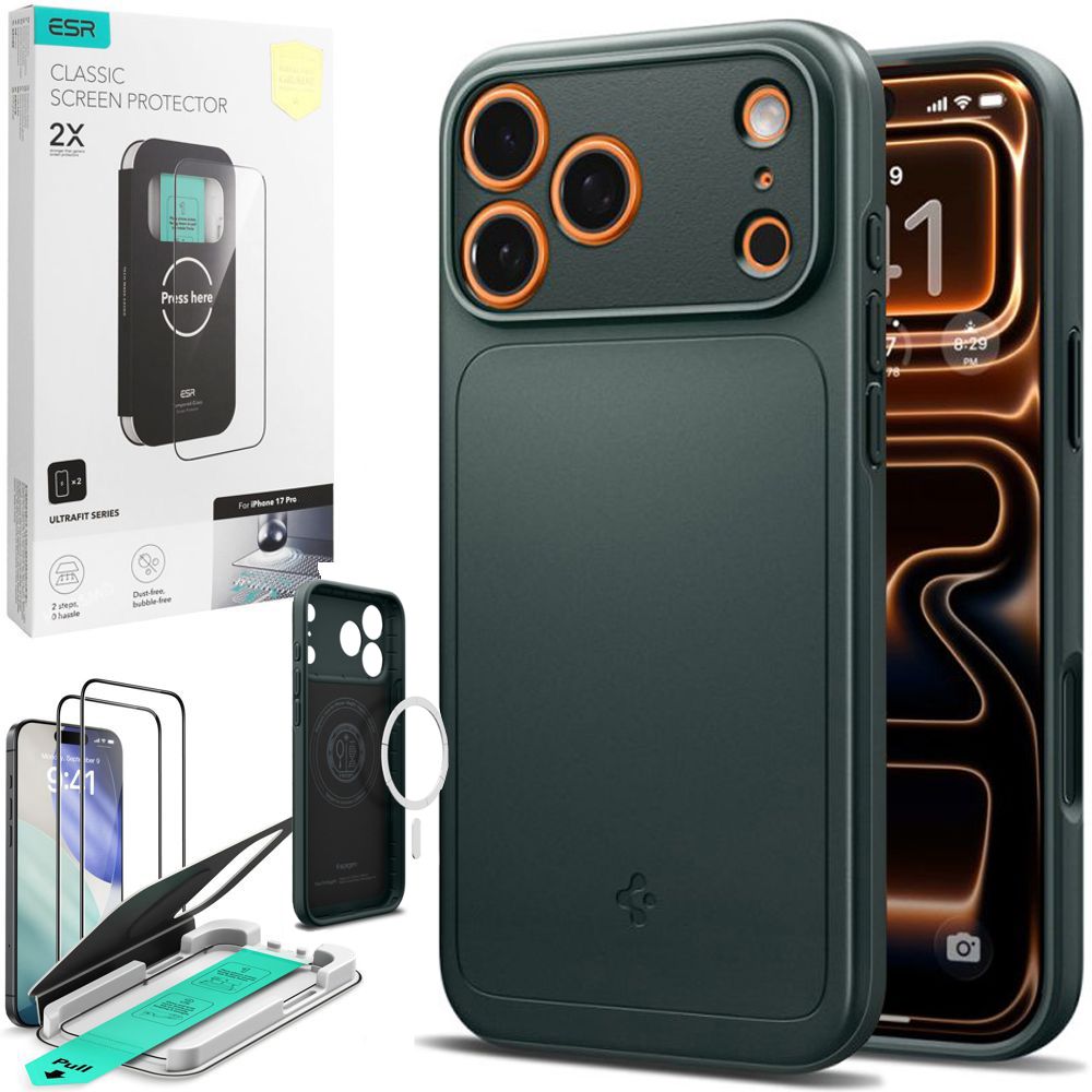 Etui SPIGEN Thin Fit MagSafe | Abyss Green + 2x SZKŁO ESR do Apple iPhone 17 Pro |