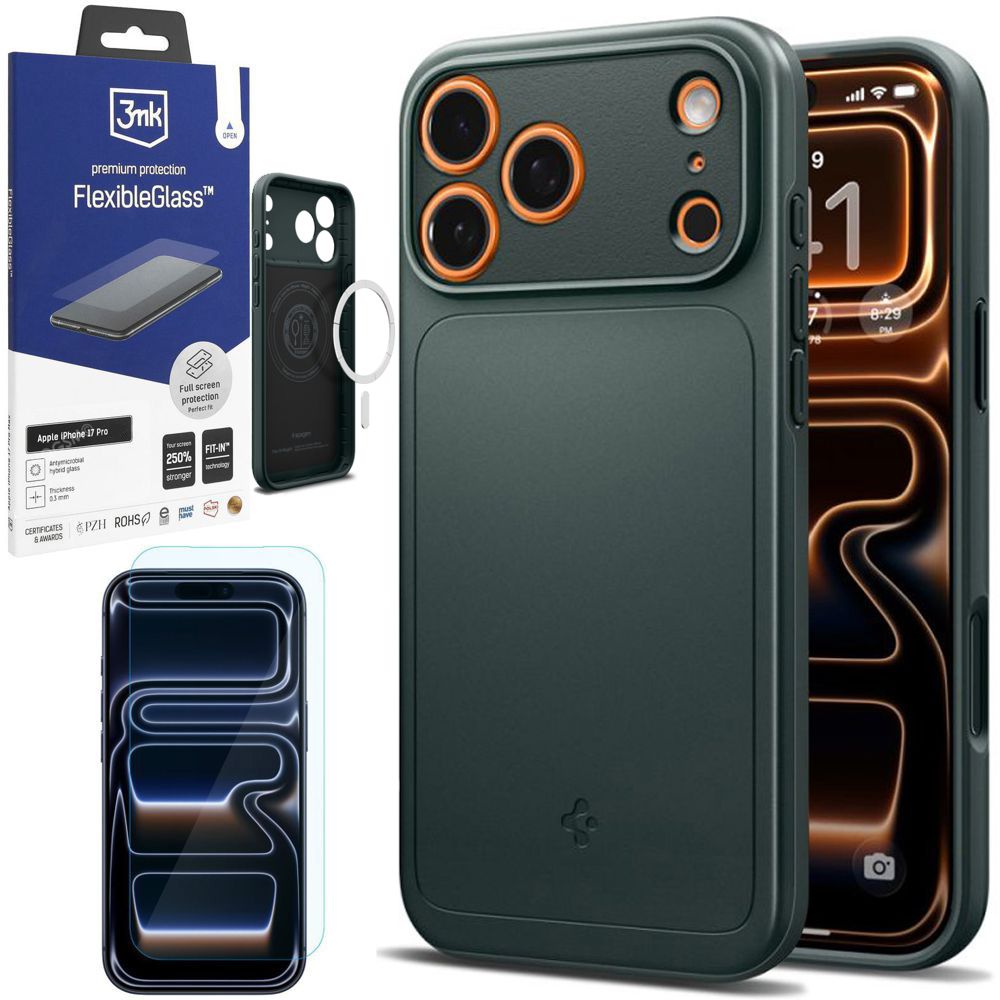 Etui SPIGEN Thin Fit MagSafe | Abyss Green + SZKŁO 3mk do Apple iPhone 17 Pro |