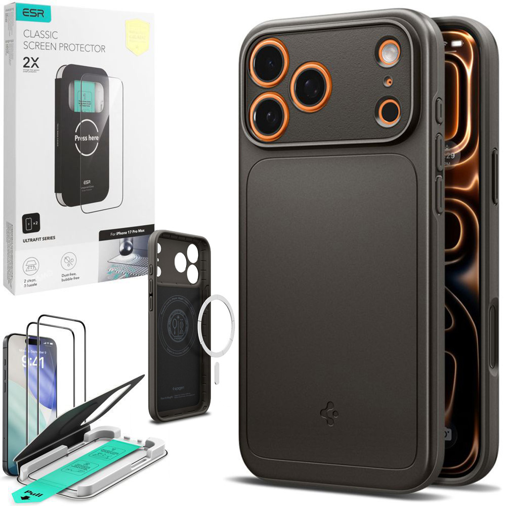 Etui SPIGEN Thin Fit MagSafe | Gunmetal + 2x SZKŁO ESR do Apple iPhone 17 Pro Max