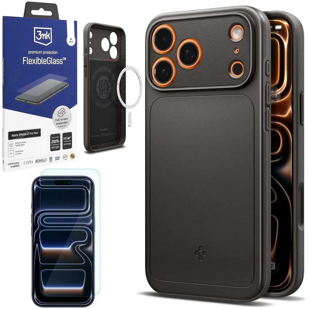 Etui SPIGEN Thin Fit MagSafe | Gunmetal + SZKŁO 3mk do Apple iPhone 17 Pro Max